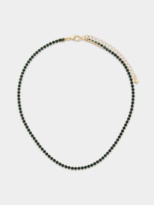 Gold Tone  Green Stone Tennis Necklace