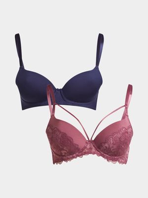 Jet Women's Mauve/Navy 2 Pack T-Shirt Bra