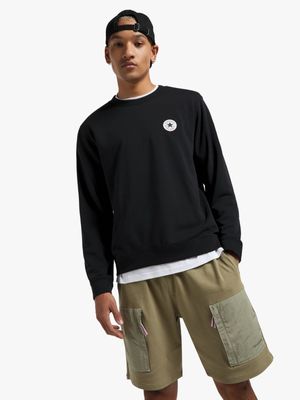 Converse Men's Fit Core Patch Black Crew Sweat Top