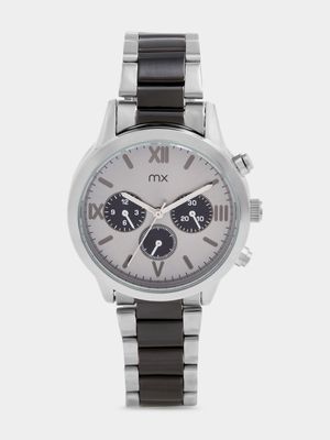 MX Silver & Black Plated Two-Tone Bracelet Watch