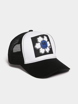 Men's Black Daisy Trucker Cap