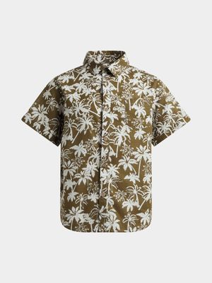 Younger Boy's Green Palm Print Shirt