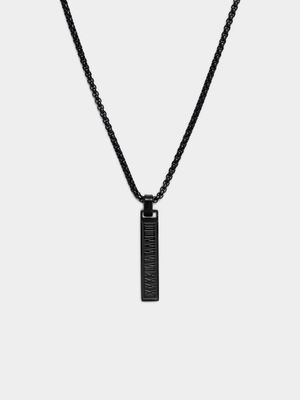 Gents Stainless Steel Black Roman Numeral Bar Pendant Necklace