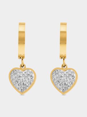 Stainless Steel Dangling CZ Heart Huggies