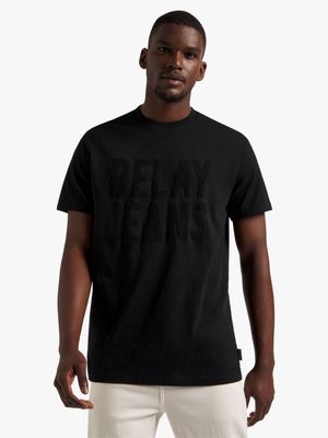 Men's Relay Jeans Flocked Tonal Black T-Shirt