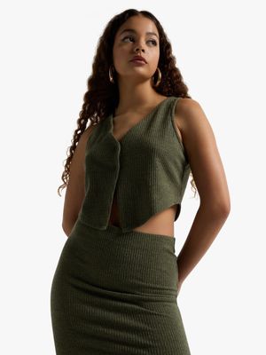 Women's Green  Co-Ord Cropped Waistcoat