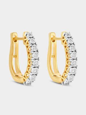 Yellow Gold Diamond Illusion Hinge Hoop Earrings