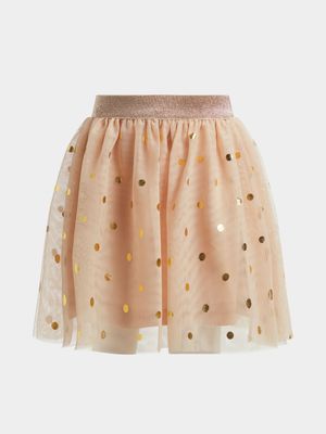 Older Girl's Gold Tulle Mesh Skirt