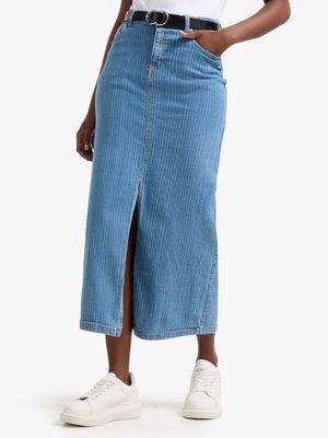 Jet Women's Blue Striped Midaxi Skirt