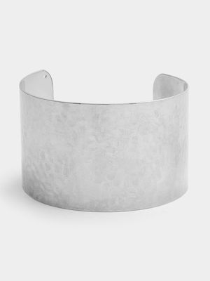 Silver Tone Hammered Cuff Bangle