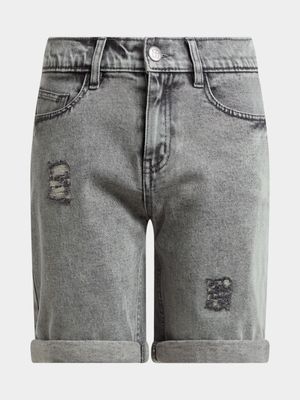 Younger Boy's Grey Ripped Denim Shorts