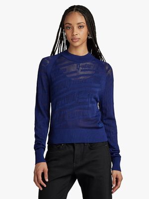 G-Star Women's Pointelle Text Kniited Blue Jersey