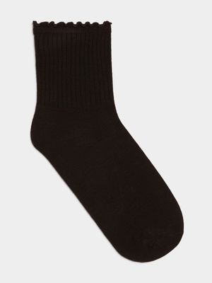 Women's Brown Lettuce Edge Sock