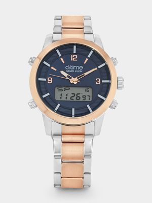 Daniel Klein Rose Plated Blue Ana-Digi Dial Two-Tone Bracelet Watch