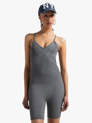 Women's Grey Seamless Short Romper