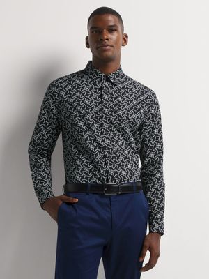 Fabiani Men's Smart Wreath Printed Black Shirt