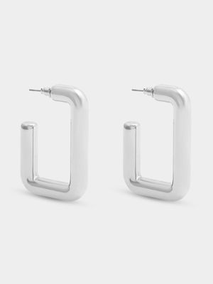 Large Statement Silver Tone Square Hoop Earrings