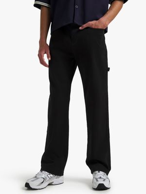 Men's Black Textured Carpenter Pants