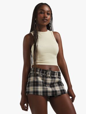 Women's Grey Check Skort With Buckle Belt