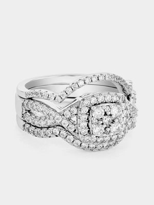 Sterling Silver Women Cubic Zirconia Pave Cushion Ring