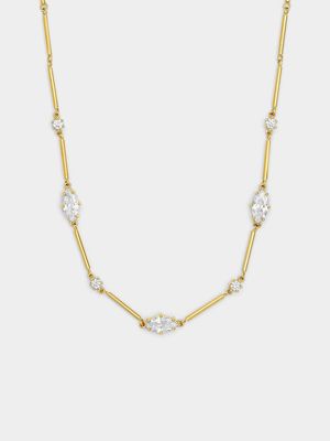 Gold Plated Sterling Silver Cubic Zirconia Marquise Station Chain