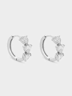 Sterling Silver Cubic Zirconia Heart Hoop Earrings