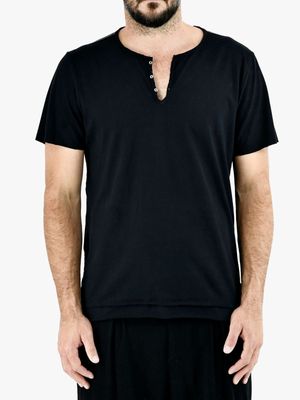 Men's Zeitgeist Black V-button with back Patch print T-Shirt