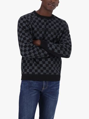 Men's Steve Madden Black Tumelo Printed Crew Neck Fleece Sweater