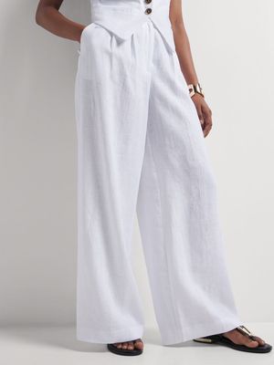 Luella Linen Blend Wide Leg Pleated Pants