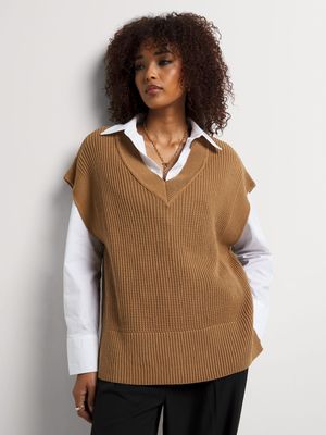 Dropped Shoulder V-Neck Knit Vest