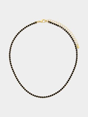 Gold Tone  Black Stone Tennis Necklace