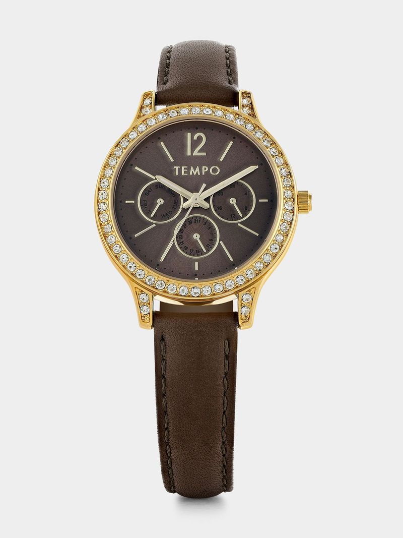 Tempo Gold Plated Brown Dial Brown Leather Watch Bash