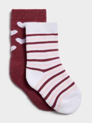 Jet Infant Girls Rose Wine Hearts 2 Pack Socks