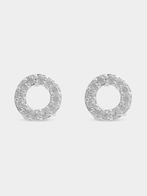 Silver Tone CZ Pave Circle Studs