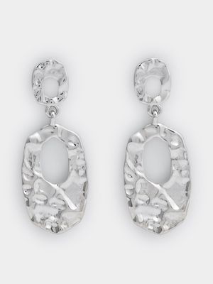 Women's Silver Textured Drop Earrings