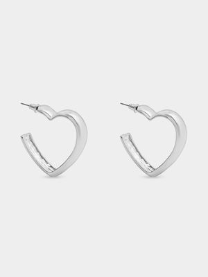 Silver Tone Bold Heart Hoops