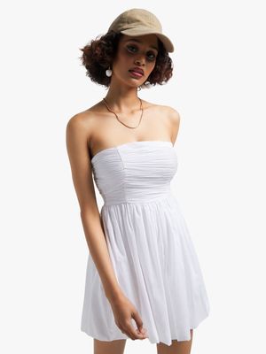 Women's White Bandeau Bubble Dress