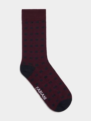 Fabiani Men's Burgundy/Navy Square Design Ankelt Socks