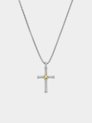 Men's Icon Silver Stainless Steel Rope Cross Pendant - 55cm