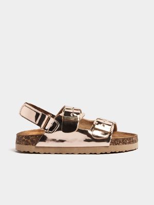 Younger Girl's Gold Double Strap Sandals