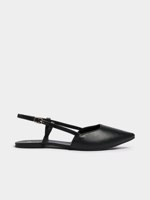 Women's Black Slingback Pointy Mules