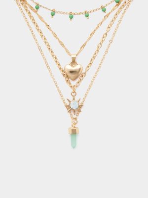 Women's Gold & Green Multi Pendant Necklace