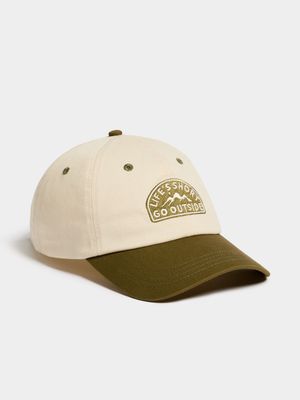 Mens Markham "Lifes Short Go Outside' Milk & Sage Peak Cap