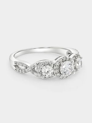 Sterling Silver Cubic Zirconia Trilogy Halo Infinity Ring