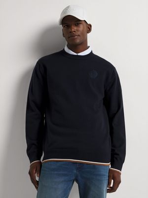 Fabiani Men's Fine Gauge Navy Crew Neck Sweater