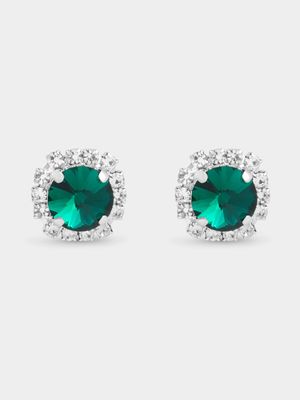 Emerald Green Diamante Stud Earrings