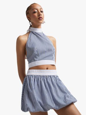 Women's Blue & White Stripe Co-Ord Bubble Skirt