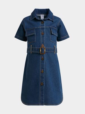 Jet Younger Girls Blue Belted Denim Dress