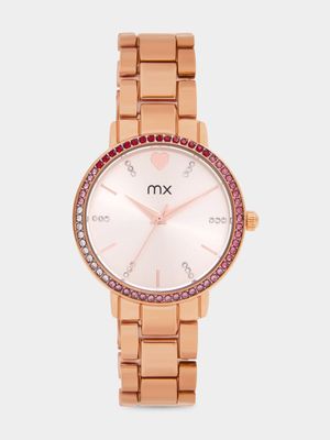 MX Rose Plated Blush Heart Dial Bracelet Watch