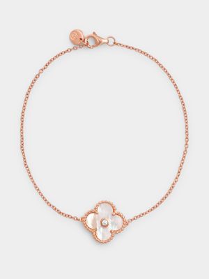 Rose Plated Sterling Silver Cubic Zirconia Clover Bracelet